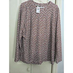 Brown & White Wave Pattern Long-Sleeve Shirt 2X